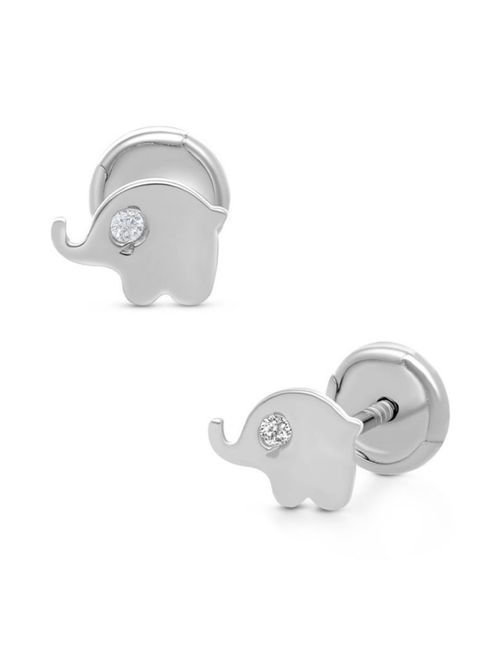 Broqueles Elefante En Oro Blanco 14K Con Diamante PRB-142-A