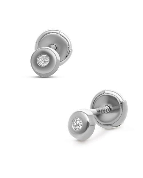 Broqueles Redondos En Oro Blanco 14K Con Diamantes PRB-141-A
