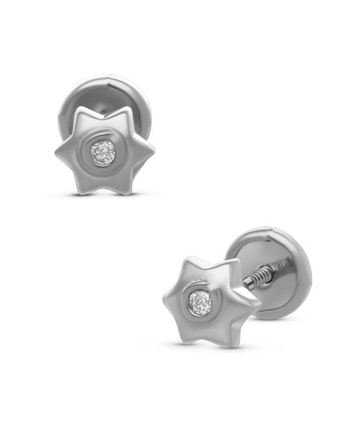 Broqueles Estrella En Oro Blanco 14K Con Diamantes PRB-146-A