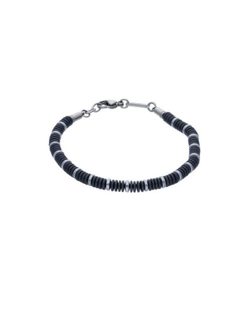 Pulsera con Aplicaciones de Hematita y Acero Gris Mate para Caballero