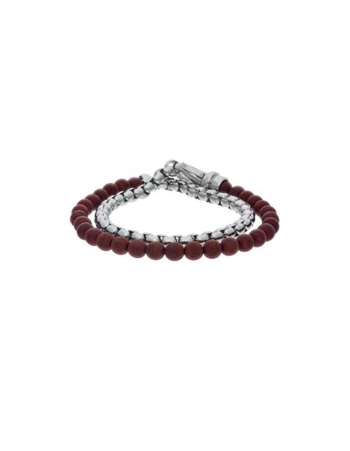 Pulsera de Acero para Caballero con Cuentas de Madera