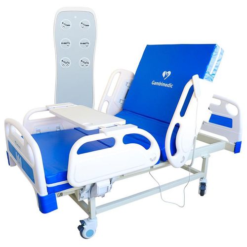 Gambimedic Cama Hospital Electrica 3 Funciones Lujo Barandales Incluye Colchon Y Portasuero Ruedas Con Freno Control Electrico