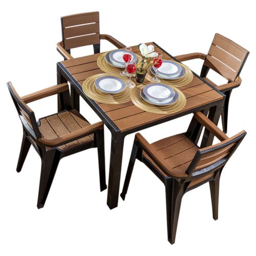 Comedor 4 Personas Para Exterior Color Tabaco