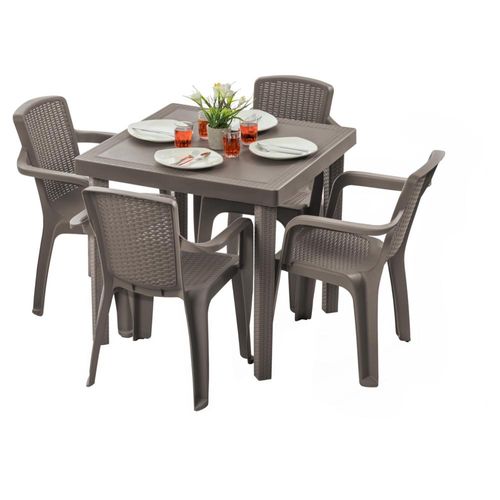 Juego De Comedor 4 Puestos Tipo Rattan Mocca