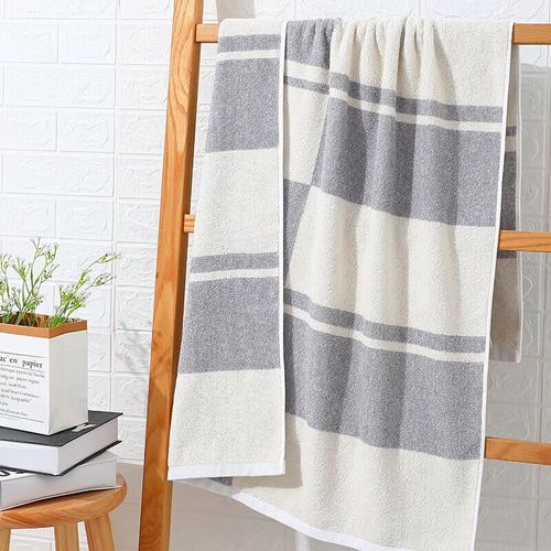 Toalla de baño de algodón cuadros grandes Gris