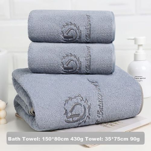Juego de toalla de baño y manos con bordado 3pzas Gris