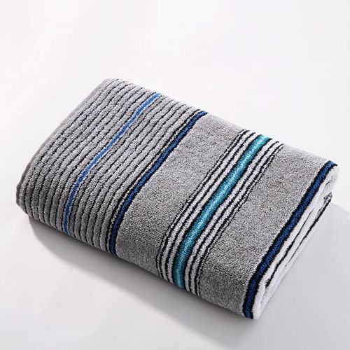 Toalla de baño de algodón de rayas 60x112cm gris y azul