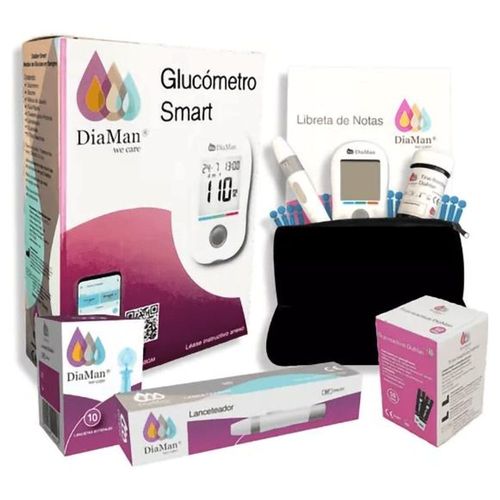 Glucómetro Kit Diaman Smart 50 Tiras Reactivas 10 Lancetas
