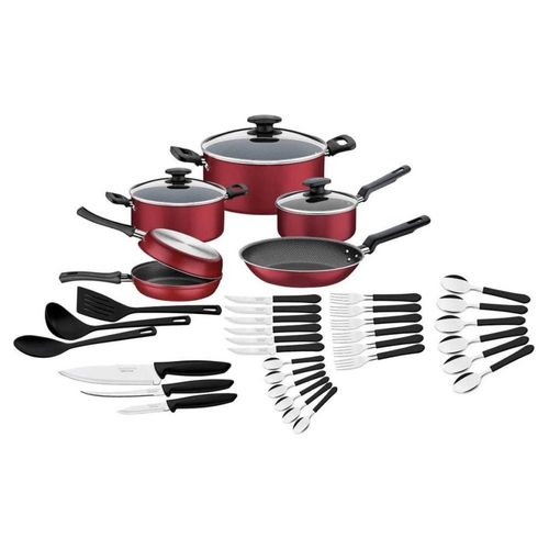 Batería Cocina Tramontina Roja Cuchillos Ollas De Chef 38 Pz  Tramontina -End-