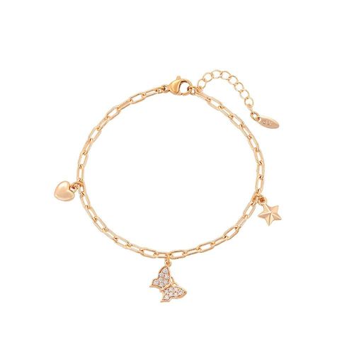 Pulsera Dama Mariposa Cristales Austriacos Oro 18K Laminado Dorado