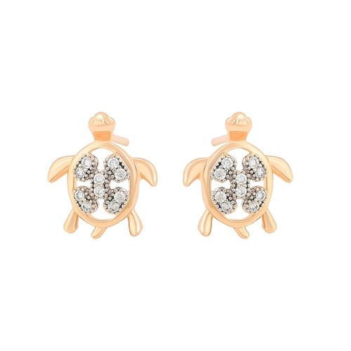 Aretes Broquel Tortuga Cristales Austriacos Oro 14K Laminado Dorado
