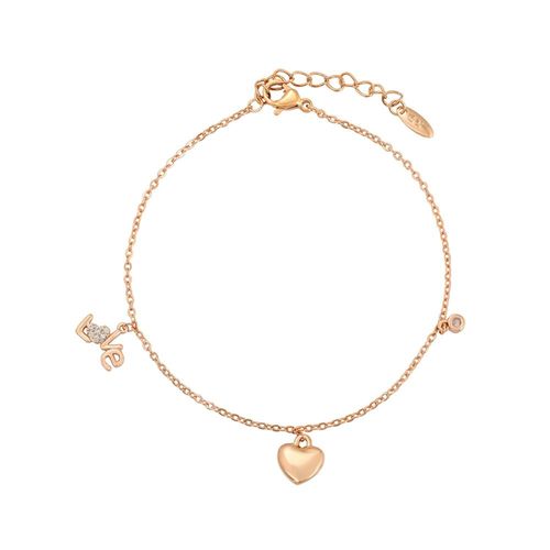 Pulsera Dama Dije Amor Corazon Cristales Oro 18K Laminado Dorado