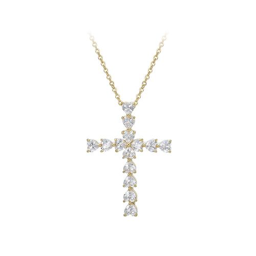 Collar Dije De Cruz Dorado Para Dama Con Cristales Diamantes