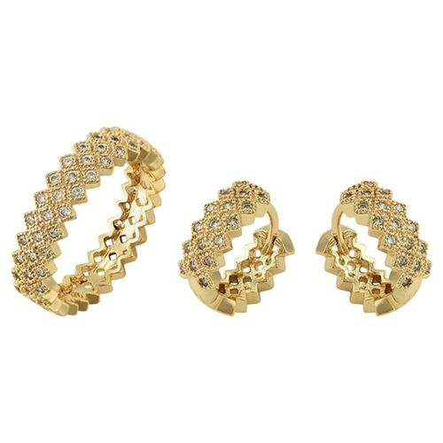 Aretes Arracadas Y Anillo Sin Fin Cristal Oro Laminado Dorado 8