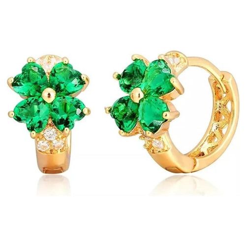 Arracadas Huggies Flor Cristales Para Niña Oro Laminado Verde