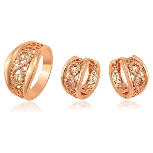 Anillo Y Arracadas Infinito Cristales Oro 18k Laminado Rosa 7