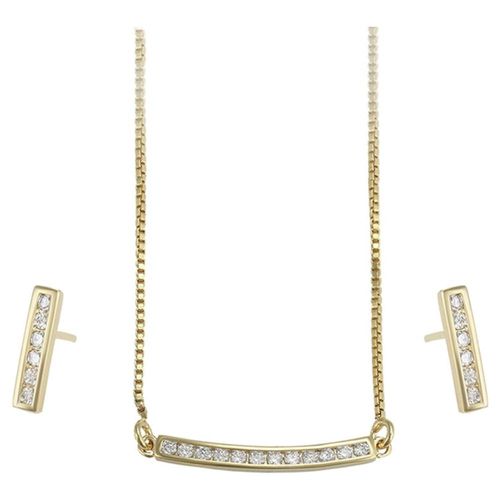 Collar y Aretes Barra Churumbela Cristales Oro 14K Laminado