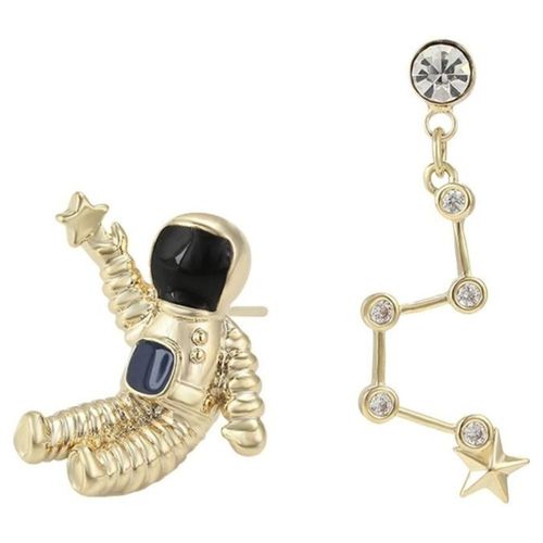 Aretes Astronauta Estrellas Cristal Oro 14k Laminado