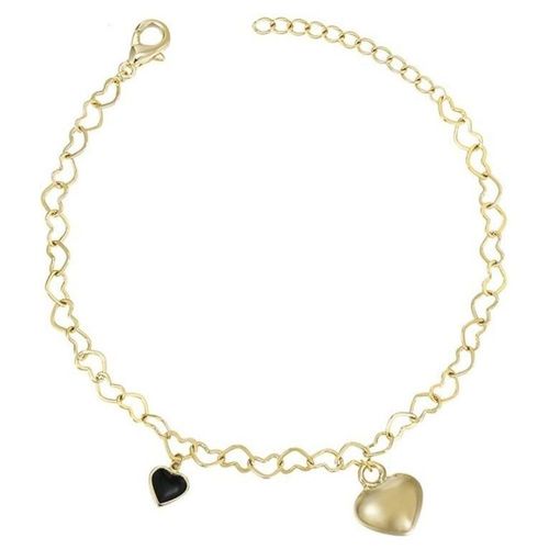 Pulsera Dije Corazon Onix Eslabones Oro 14k Laminado