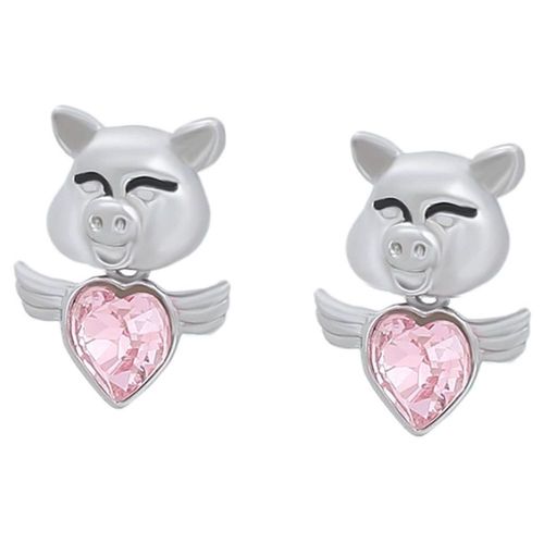 Aretes Cerdo Con Alas Cristales Austriacos Dama Oro 18K Laminado