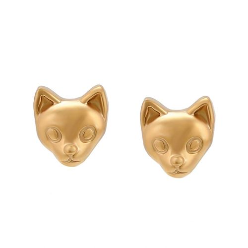 Aretes Broquel Gato Kitten Dama o Niña Oro 24K Laminado Dorado