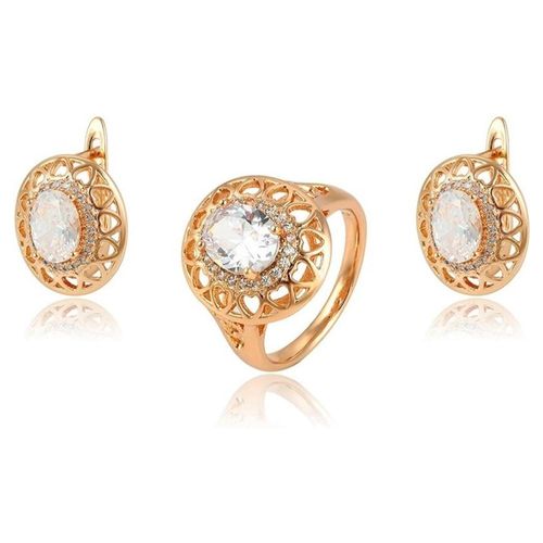 Anillo Y Aretes Amor Corazones Cristal Oro 18k Laminado Dorado 6