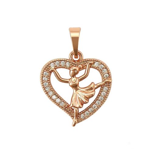 Collar Corazón Bailarina Con Zirconias Oro 14k Laminado Rosa