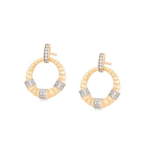 Aretes Dama Aro Colgante Con Cristales Oro 14K Laminado Dorado