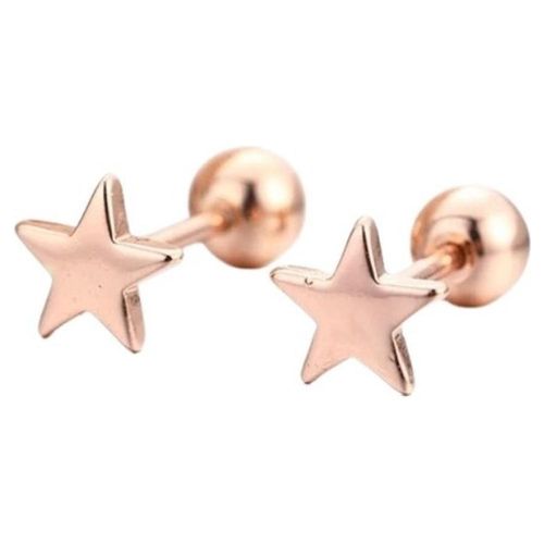 Aretes Broquel Estrella Oro 14k Laminado Bolita Niña Adulto Rosa