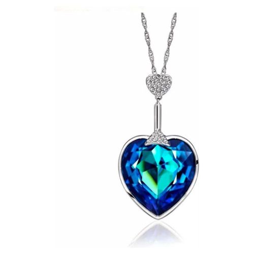 Collar Corazón De Cristales Oro 14k Laminado  Azul