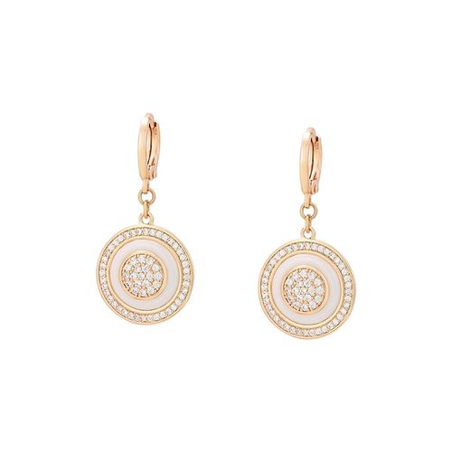 Aretes Colgantes Redondos Halo Swarovski Oro 18K Laminado Blanco Color