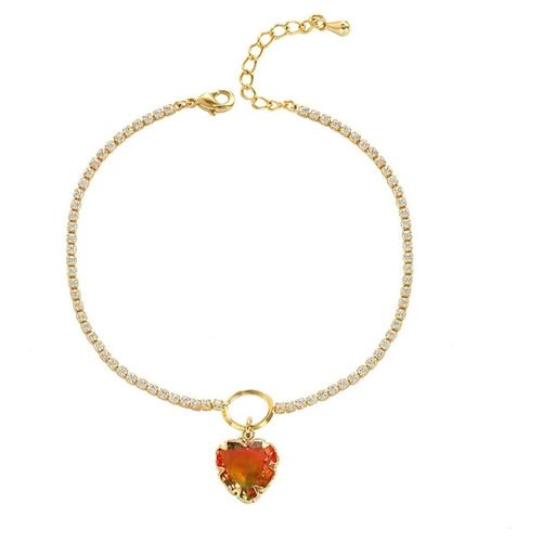 Pulsera Corazon Churumbela Cristales Oro 14k Laminado Verde 20 cm