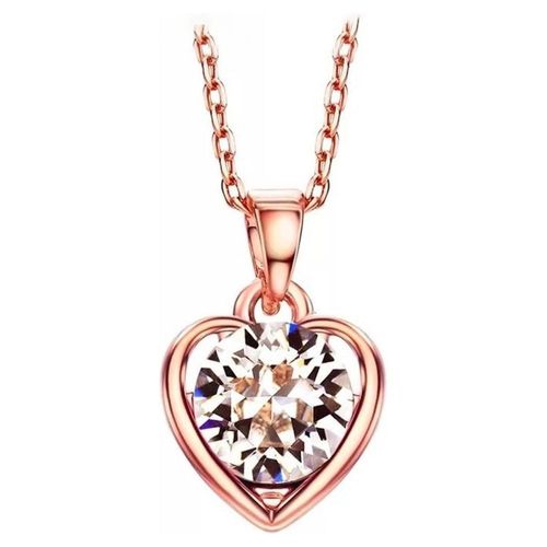 Collar Corazón Cristal Oro Rosa 14k Laminado