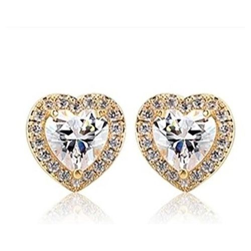 Broqueles Corazón Cristal Oro 14k Laminado  Blanco