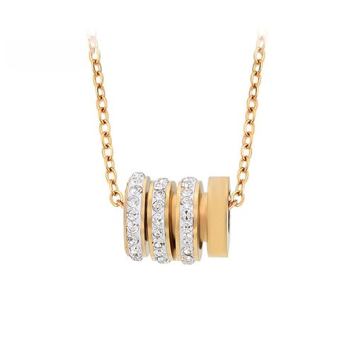 Collar y Dije Resorte Barril Cristales Oro 14K Laminado Dorado