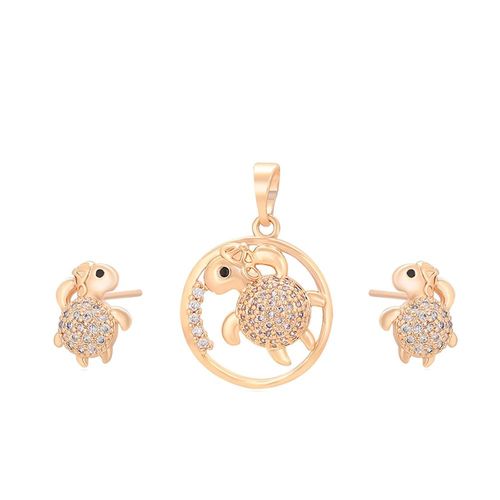 Collar y Aretes Tortuga Cristales Austriacos Oro 18K Laminado Dorado