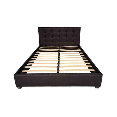 Ilios Innova | Base Cama Matrimonial Negra, Cabecera Acolchada de Lino Color Negro