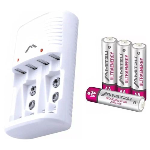 Pilas Recargables Baterías 4 PIEZAS AA con Cargador MITZU