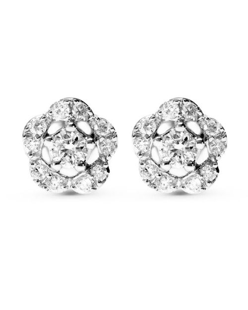 Broqueles de Flor Oro Blanco 14K con 16 Pts Diamante SURAJ-6-A