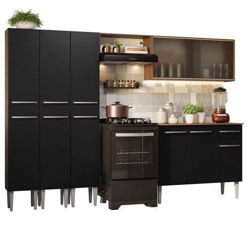 Cocina Integral 261cm Emilly Madesa 03 Marron/Negro