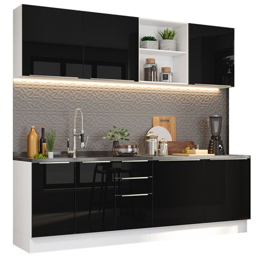 Cocina Integral Completa 240 cm Lux Blanco Negro Madesa 05