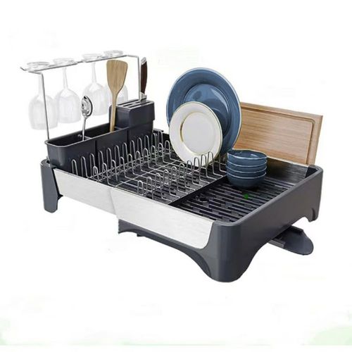 Escurridor De Trastes expandible y modulable de fácil armado, Escurridor de platos con Drenaje Automático, soporte de copas cubiertos y tabla de picar
