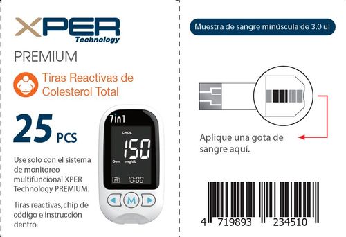 Tiras Reactivas Premium de Colesterol Total XPER, 25 piezas (No incluye equipo)