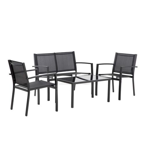Sala Exterior para Jardin Textileno Sillas Sillon Mesa 4Pzas Negro