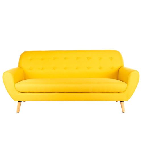 Sofá de 3 plazas con Tapizado Amarillo. Estructura de Madera Sólida