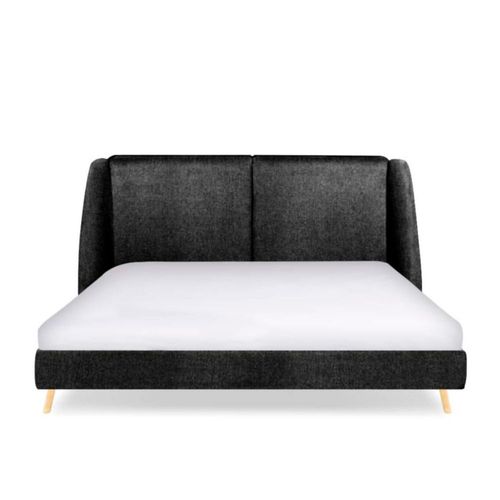 Cama Queen Size  Color Gris Oscuro. Cabecera con Base Rellena de Hule Espuma. Estructura de Madera Maciza