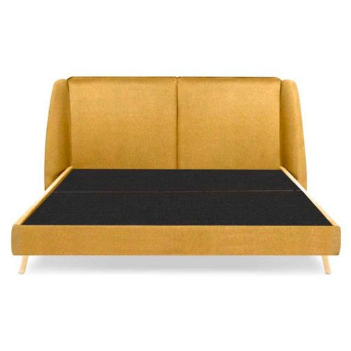 Cama Queen Size  Color Mostaza. Cabecera con Base Rellena de Hule Espuma. Estructura de Madera Maciza