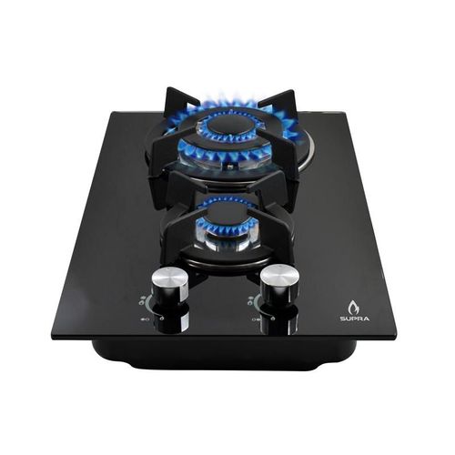 PARRILLA DE 2 VERTICAL QUEMADORES EN CRISTAL TEMPLADO NEGRO MARCA SUPRA CON ENCENDIDO ELECTRICO