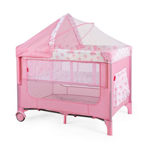Cuna Corral Colecho D'bebé Love & Care Con Mosquitero Rosa Completo