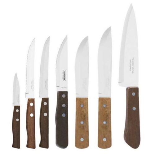 Juego 7 cuchillos Tramontina Univeral acero inox mango madera